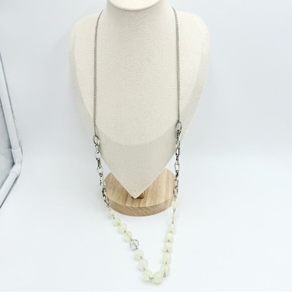 Loft Ann Taylor Silver Tone and Cream Acrylic Beaded Long Necklace - Picture 3 of 8